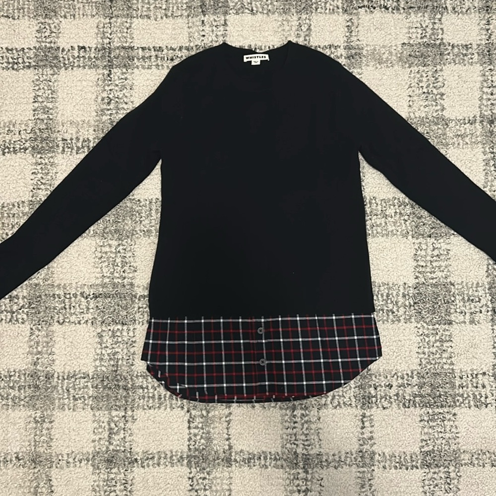 NWOT Whistles Check Hem Knitted Sweater - Navy Size 2